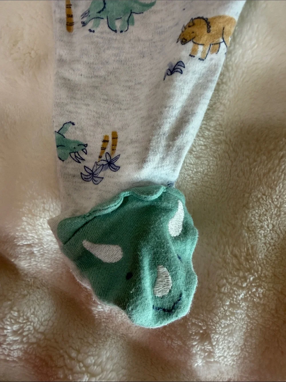 Carter's Light Gray Footed One-Piece with Teal & Mustard Dino Print